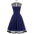 Belle Poque Stock Ärmelloser Rundhals N / T Taft Dunkelblau Vintage Retro 50s 60er Kleid BP000112-4